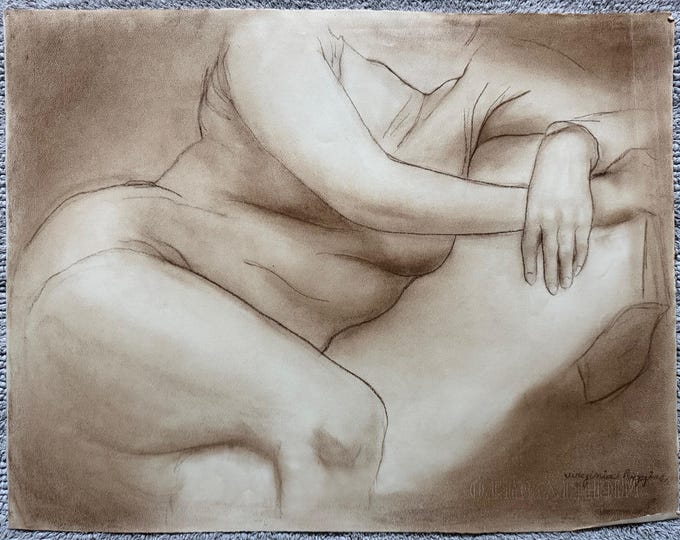 Vintage Woman Posing Charcoal Drawings Illustration Modern Art Signed Higgins 25