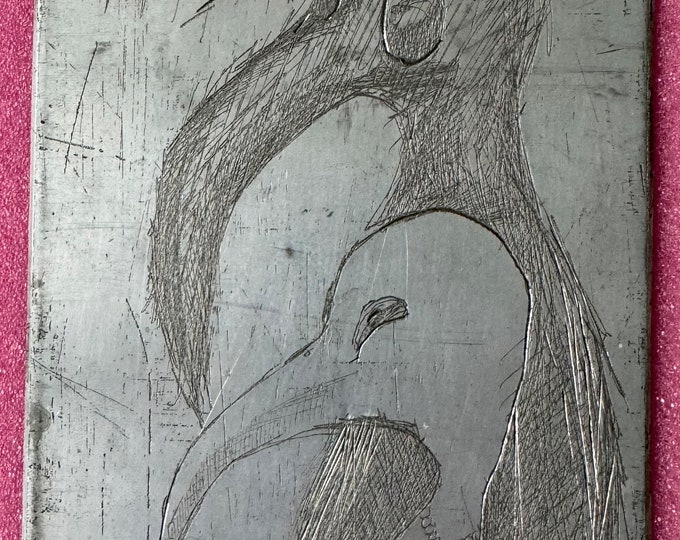 Rare Vintage Metal Printing Plate Abstract Birds Charles SHOEmaker Whimsical