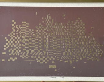 Vintage Harris Strong "Golden City" Print Mid Century Modern MCM Art Wall Hanging