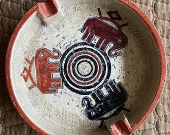 Vintage 60s BITOSSI Basket Weave Elephants Ceramic Ashtray Mid Century Modern Italy MCM