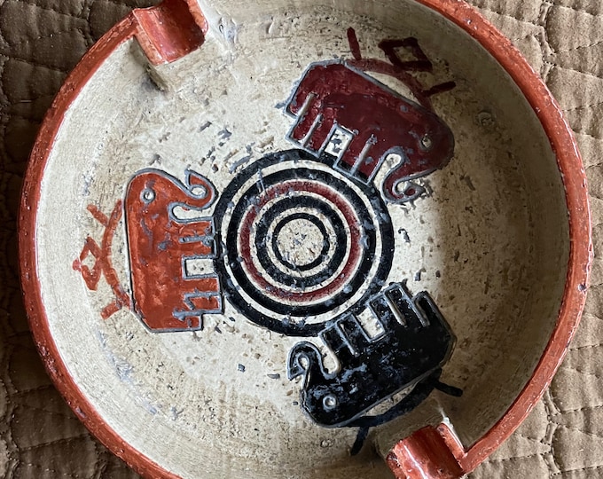 Vintage 60s BITOSSI Basket Weave Elephants Ceramic Ashtray Mid Century Modern Italy MCM