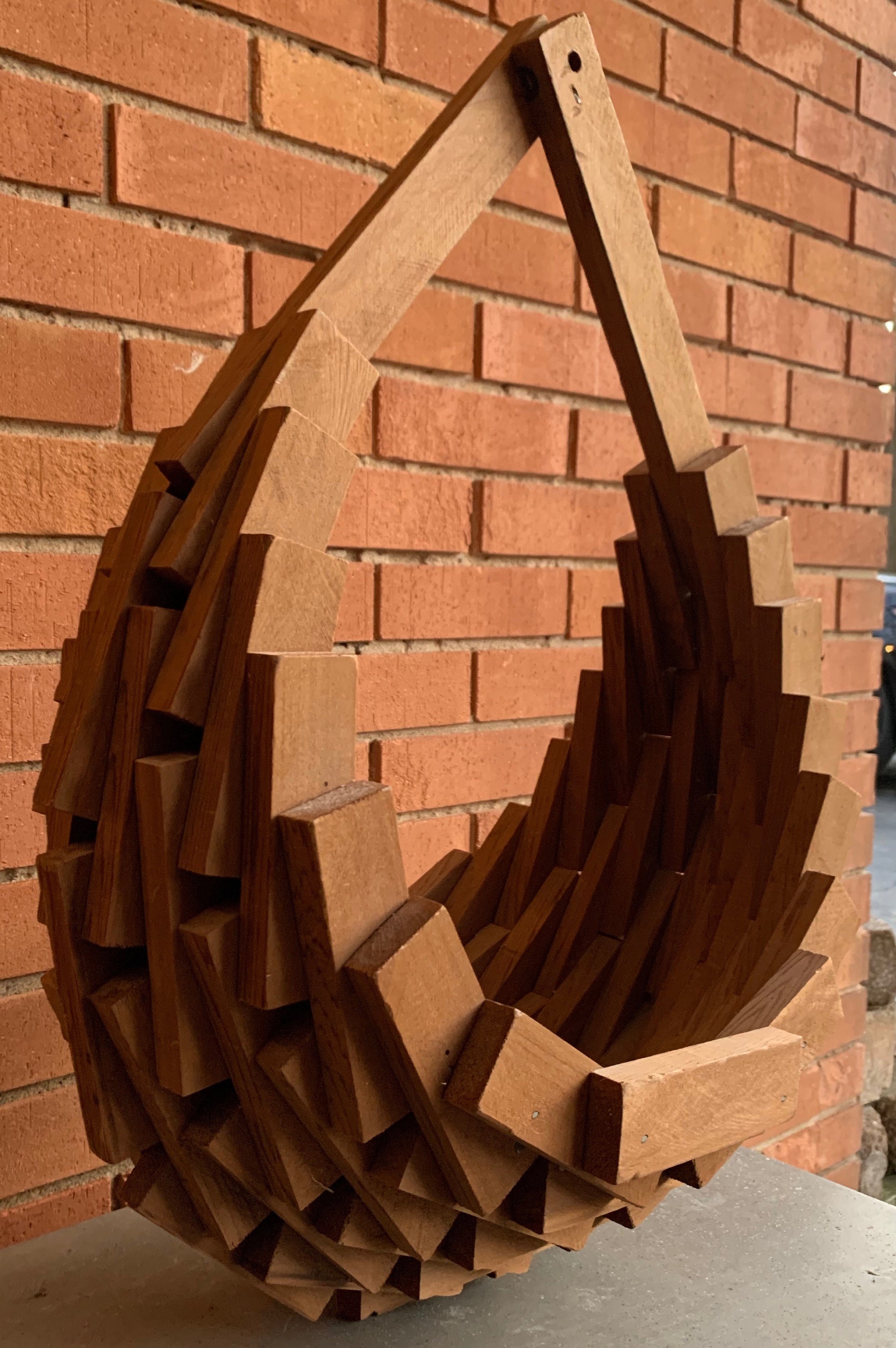 Vintage 70s Boho Hanging Wood Basket Plant Holder Mid Century Modern