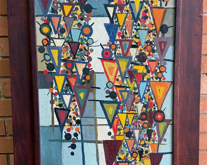 Vintage MCM Abstract Shapes Oil Painting Mid Century Modern Signed Yohan Middelthon