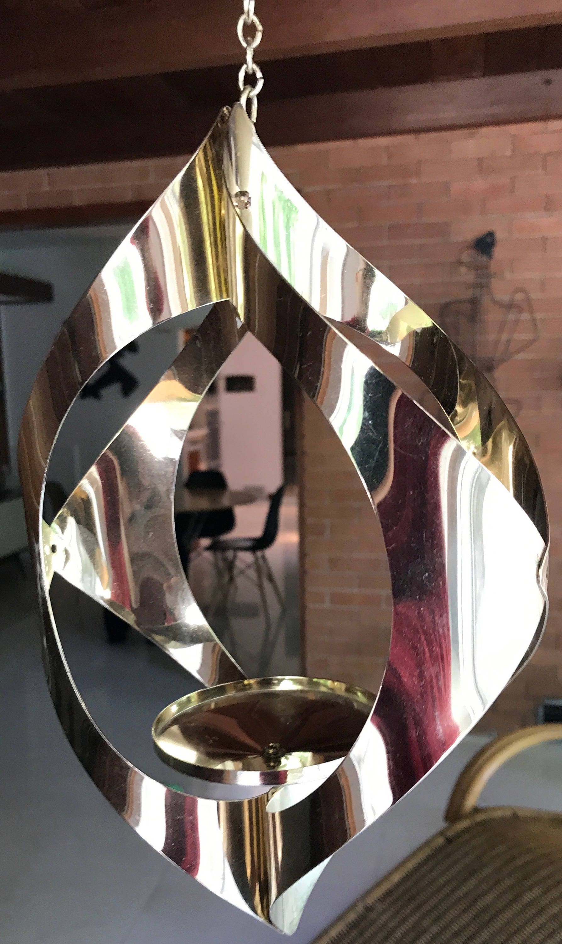 Vintage 60s Mascot Brass Metal Hanging Candle Holder Retro Mid Century