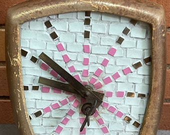 Vintage 50s 60s Musical Instrument Mosaic Wall Hanging Clock Mid Century Modern