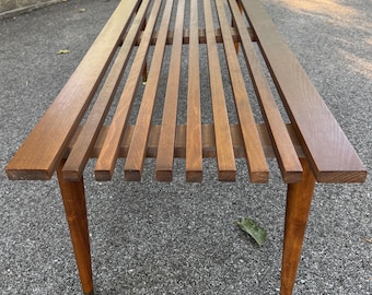 Vintage MCM 1960s Wood Slat Bench Mid Century Modern Furniture Yugoslavia 60"