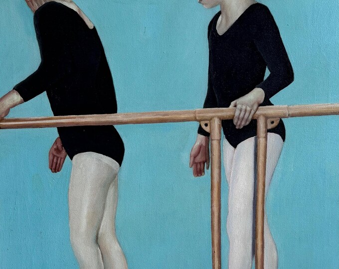 Vintage Girls Ballet Figural Oil Painting Modern Art Wall Hanging Signed Michéal