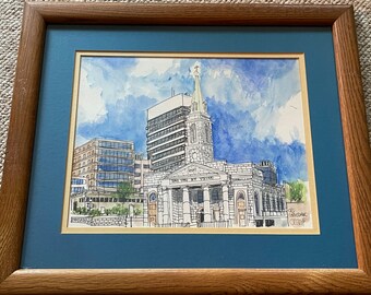 Vintage Old Cathedral St. Louis Mixed Media Painting Illustration Art Wall Hanging Signed