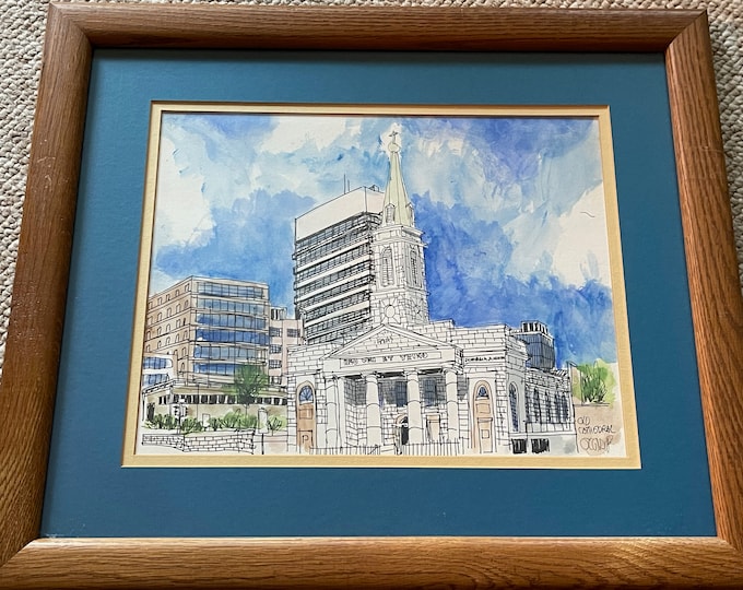 Vintage Old Cathedral St. Louis Mixed Media Painting Illustration Art Wall Hanging Signed