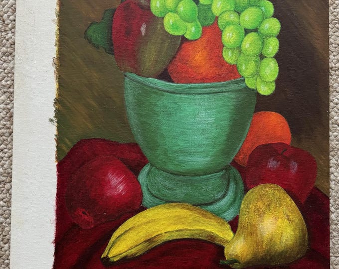 Vintage 1970s Still Life Painting Fruit Modern Art Wall Hanging Signed Dudeck