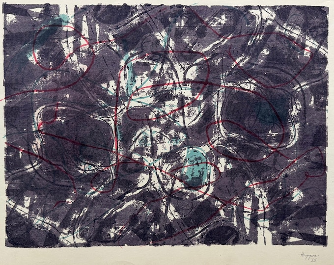 Vintage 50s MCM Abstract Screen Print Mid Century Modern Art Signed Higgins - A