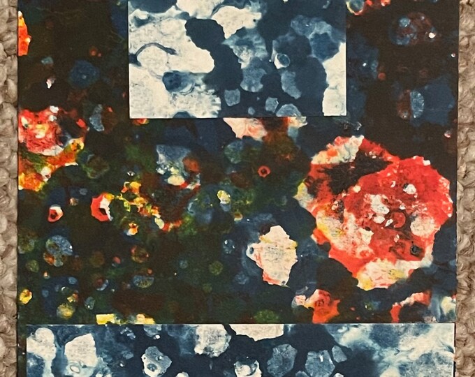 Vintage Blue Red Mixed Media Painting Abstract Modern Art Wall Hanging Signed Nataliya