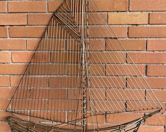Vintage 1980s Curtis Jeré Brass Boat Sculpture Modern Art Artisan House Nautical