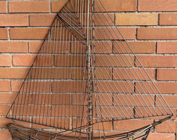 Vintage 1980s Curtis Jeré Brass Boat Sculpture Modern Art Artisan House Nautical