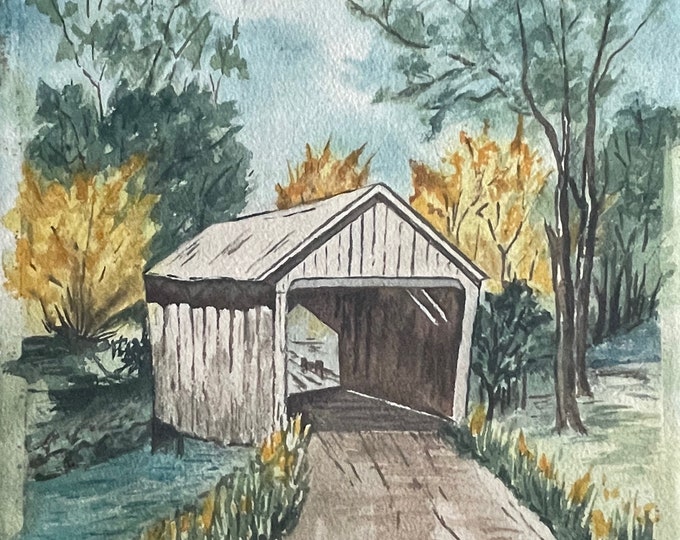 Vintage 70s Landscape Watercolor Painting Modern Art Wall Hanging Signed Cosenza