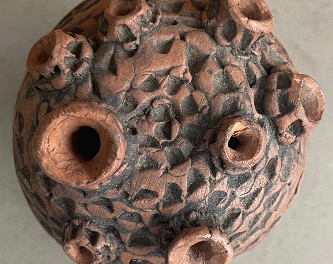 Vintage Multi-Spout Textured Ceramic Stoneware Vase Modern Studio Pottery MCM
