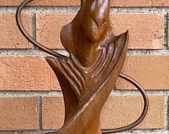 Vintage 50s 60s Sculptural Abstract Wood Figural Woman Lamp Mid Century Modern Lighting Heifetz