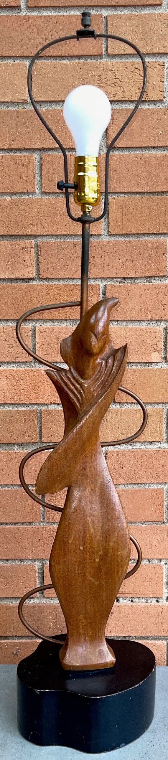 Vintage 50s 60s Sculptural Abstract Wood Figural Woman Lamp Mid