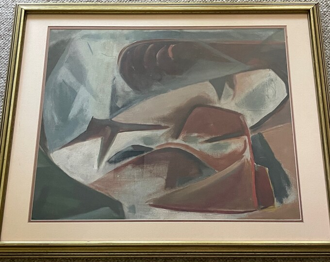 Vintage Abstract Shapes Oil Painting Mid Century Modern Wall Art Shurtleff