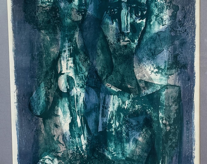 Vintage Screen Print Man Woman Figural Mid Century Modern Art Signed Daskaloff 60s