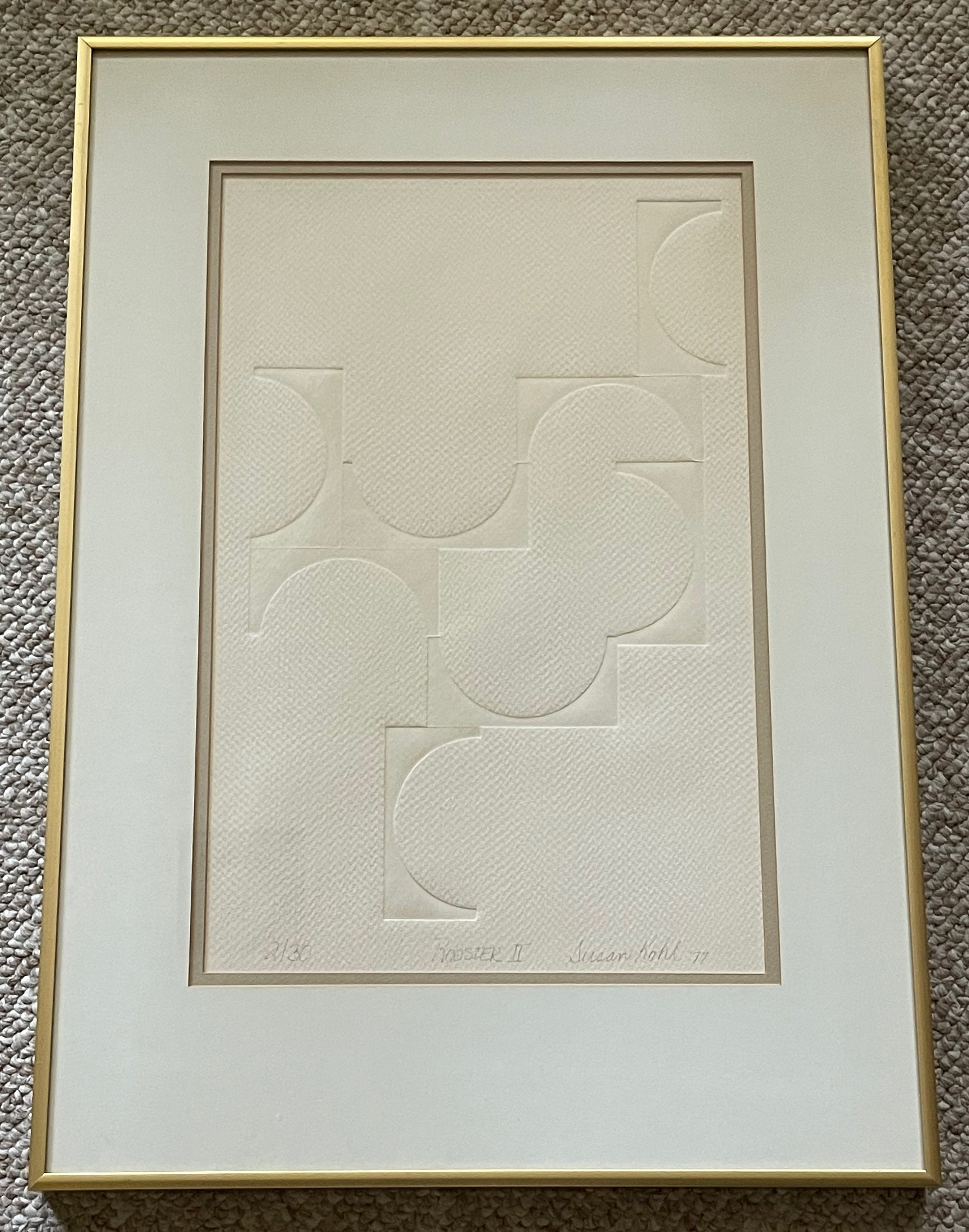 Vintage 70s Embossed Paper Abstract Rooster Modern Art Wall Hanging