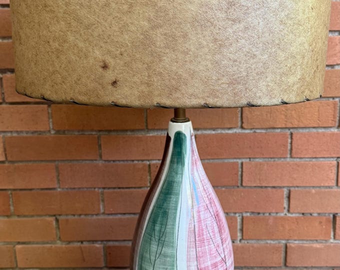 Vintage Pottery Lamp Fiberglass Shade Mid Century MCM Modern Lighting 50s Atomic Era