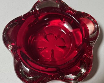 Vintage Whitefriars Ruby Red Glass Bowl Dish Five Lobes Geoffrey Baxter MCM 50s