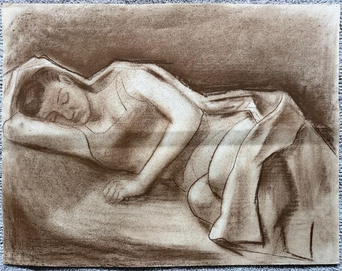 Vintage Woman Posing Charcoal Drawings Illustration Modern Art Higgins 30