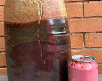 Large Vintage 70s Stoneware Triple Spout Vase Pottery Ceramics Modern Signed MCM