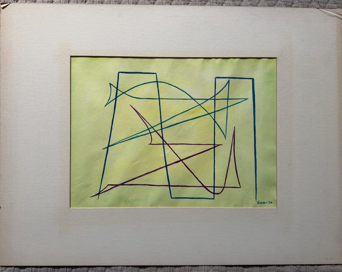 Vintage MCM Edward Cooper Geometric Shapes Painting Mid Century Modern Art 1950's - 4