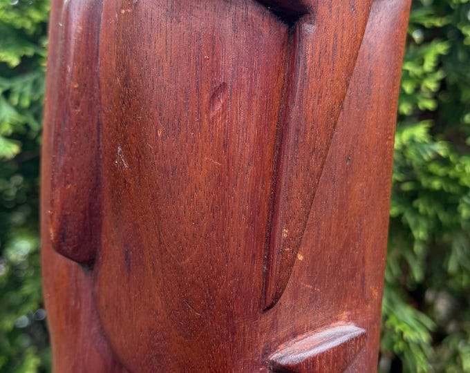 Vintage MCM Handmade Carved Wood Cubist Head Bust Sculpture Mid Century Modern