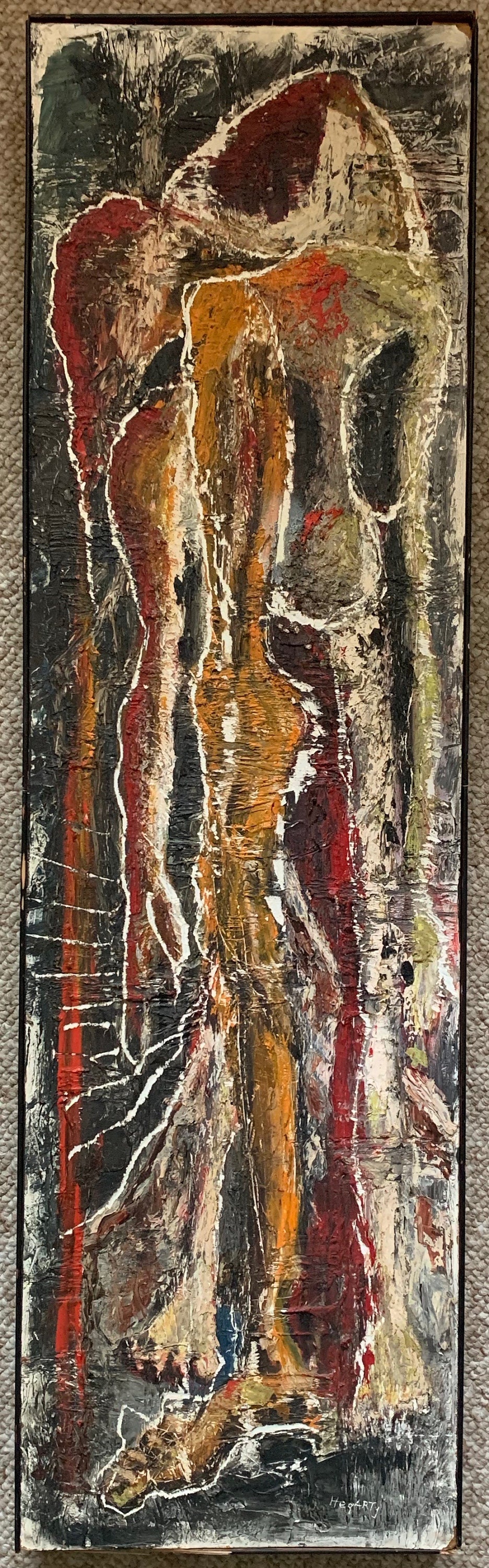 Wonderful Vintage 1950s Abstract Oil Painting Wall Hanging Art Mid