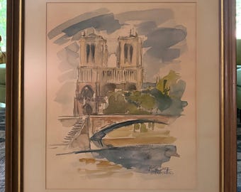Vintage BROTHER MEL MEYER Notre Dame Paris Watercolor Painting Modern Art Signed - 5