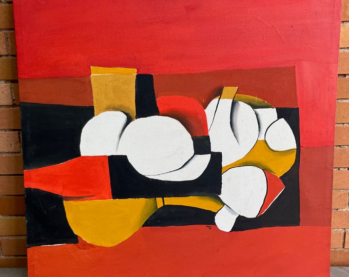 Vintage 60s Vibrant Abstract Painting Mid Century Modern Art Wall Hanging Signed David Smith