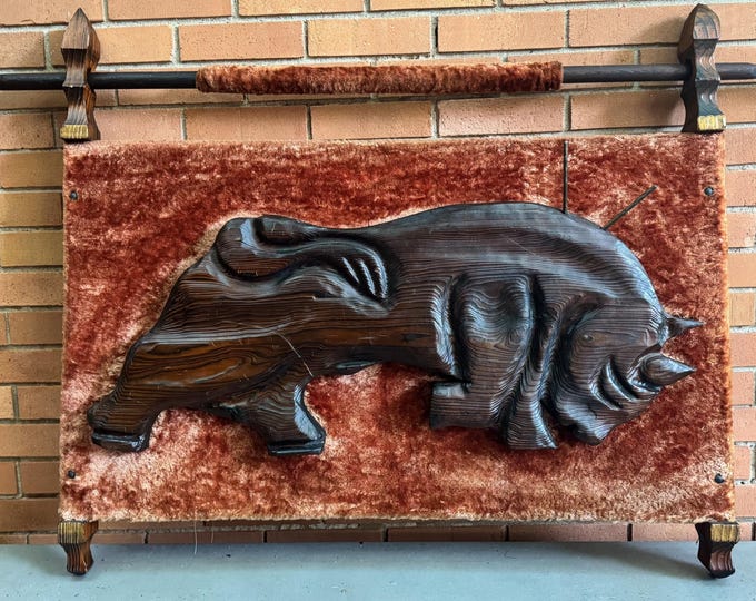 Vintage MCM WITCO Bull Matador Carved Wood Wall Hanging Mid Century Wall Art 60s