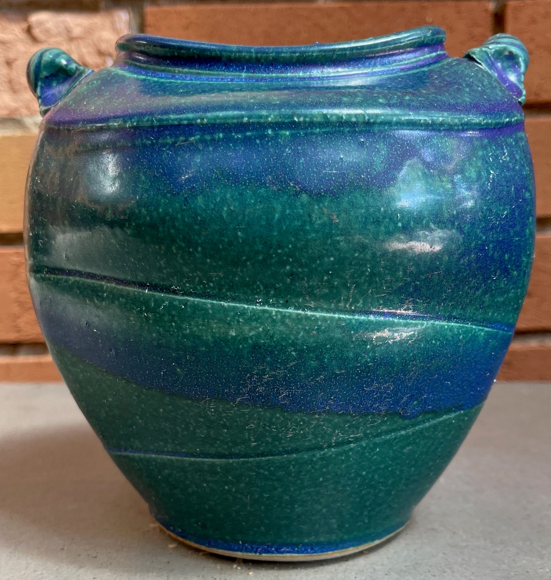 Vintage 90s Blue Green Decorative Handled Ceramic Studio Pottery Vase ...
