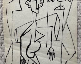 Vintage MCM Abstract Figural Black Painting / Illustration Mid Century Modern 50s Edward Cooper - 2