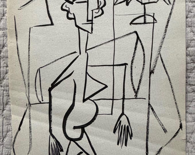 Vintage MCM Abstract Figural Black Painting / Illustration Mid Century Modern 50s Edward Cooper - 2