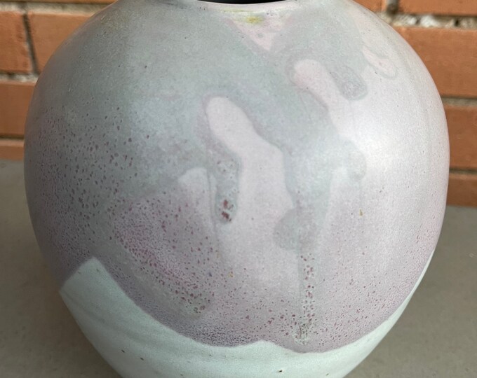 Rounded Vintage Studio Pottery Stoneware Ceramic Vase Modern Signed Purple Gray