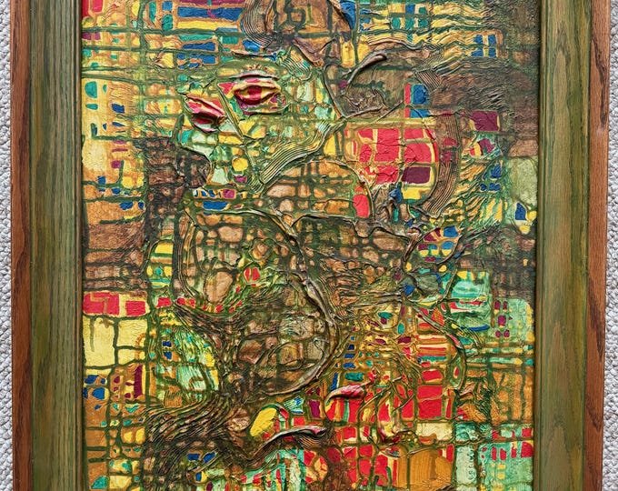 Vintage 60s Abstract Textured Oil Painting Modern Art Wall Hanging Signed Homer
