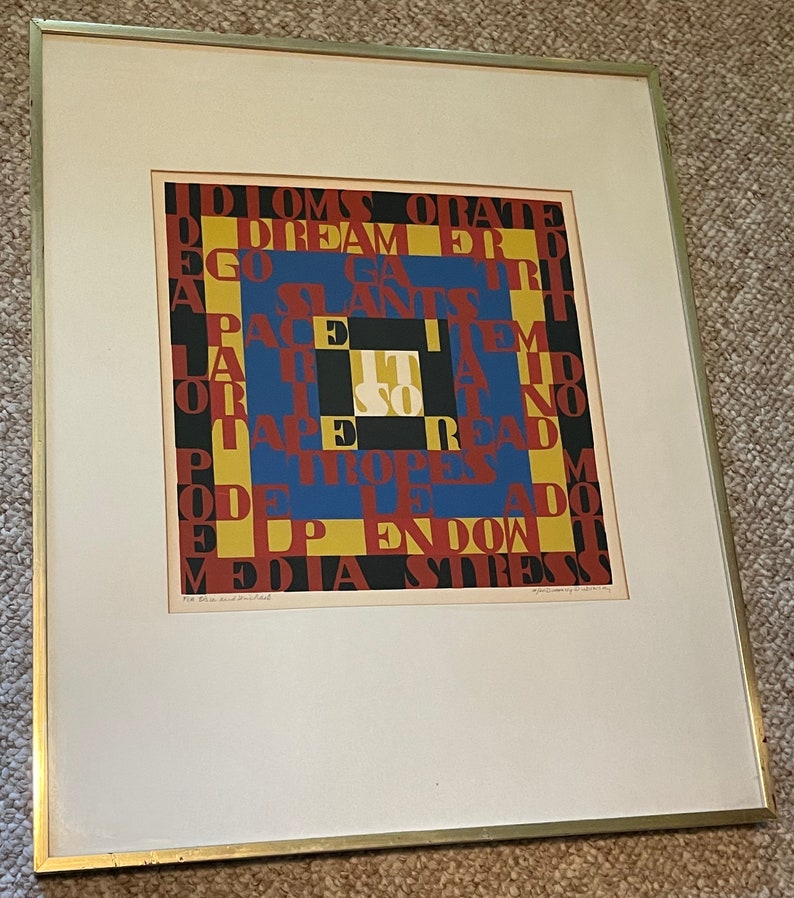 Vintage 70s 80s Framed Words Serigraph Print Wall Hanging Modern Art Signed Dorothy Dubinsky Pop Art image 5
