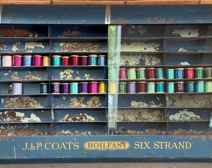 Vintage J&P Coats Metal Sewing Thread Spool Display Cabinet Organizer BoilFast