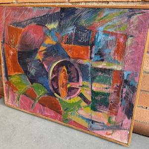 Vintage 60s MCM Abstract Painting Modern Art Wall Hanging Mid Century Signed Linton