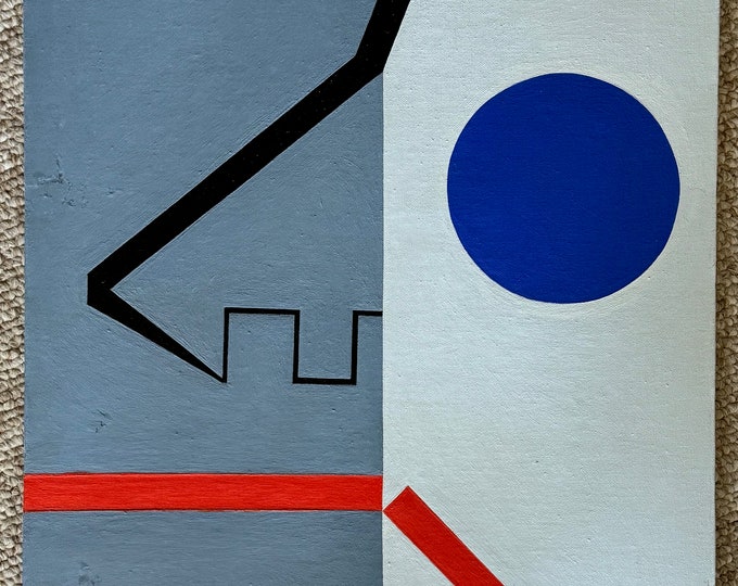 Vintage Geometric Surreal Abstract Painting Art Wall Hanging Signed REM Menges