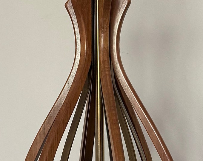 Vintage 1960s Wood Brass Sculptural Table Lamp Mid Century Lighting Modern MCM
