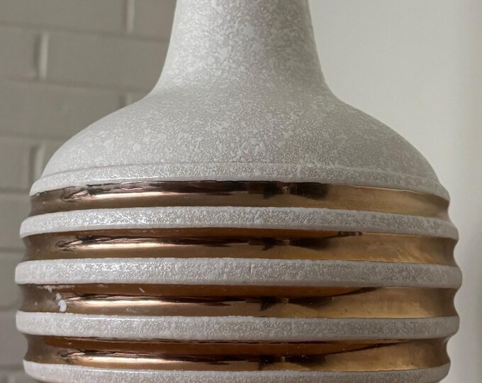 Vintage MCM Beige Gold Ceramic Lamp Ribbed Mid Century Modern Lighting 50s 60s