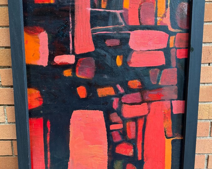 Vintage 1960s Abstract Shapes Painting Art Wall Hanging Mid Century MCM Modern