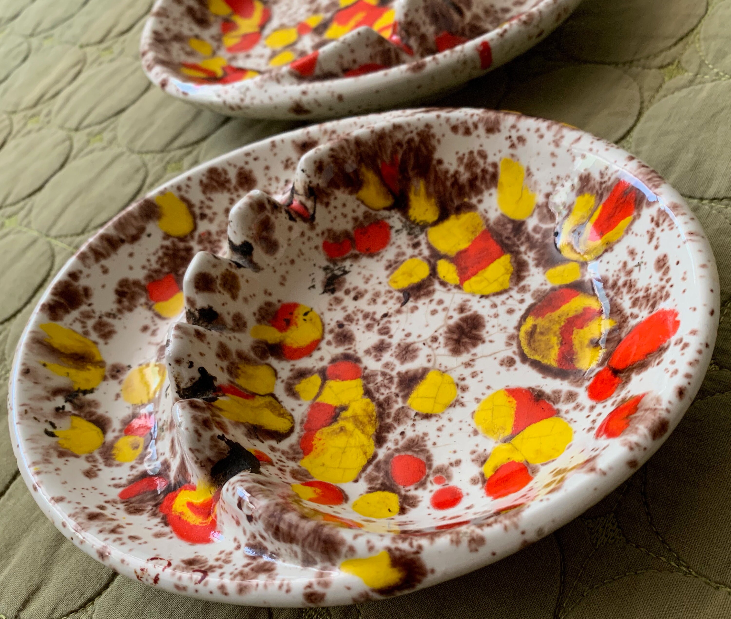 Fun Pair Vintage 60s 70s Ceramic Ashtrays Mid Century Modern Smoking