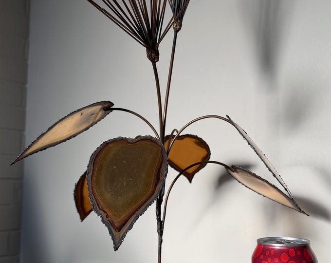 Vintage 1970s Metal Brutalist Floral Flower Sculpture Modern Art Signed Nicholas Robert