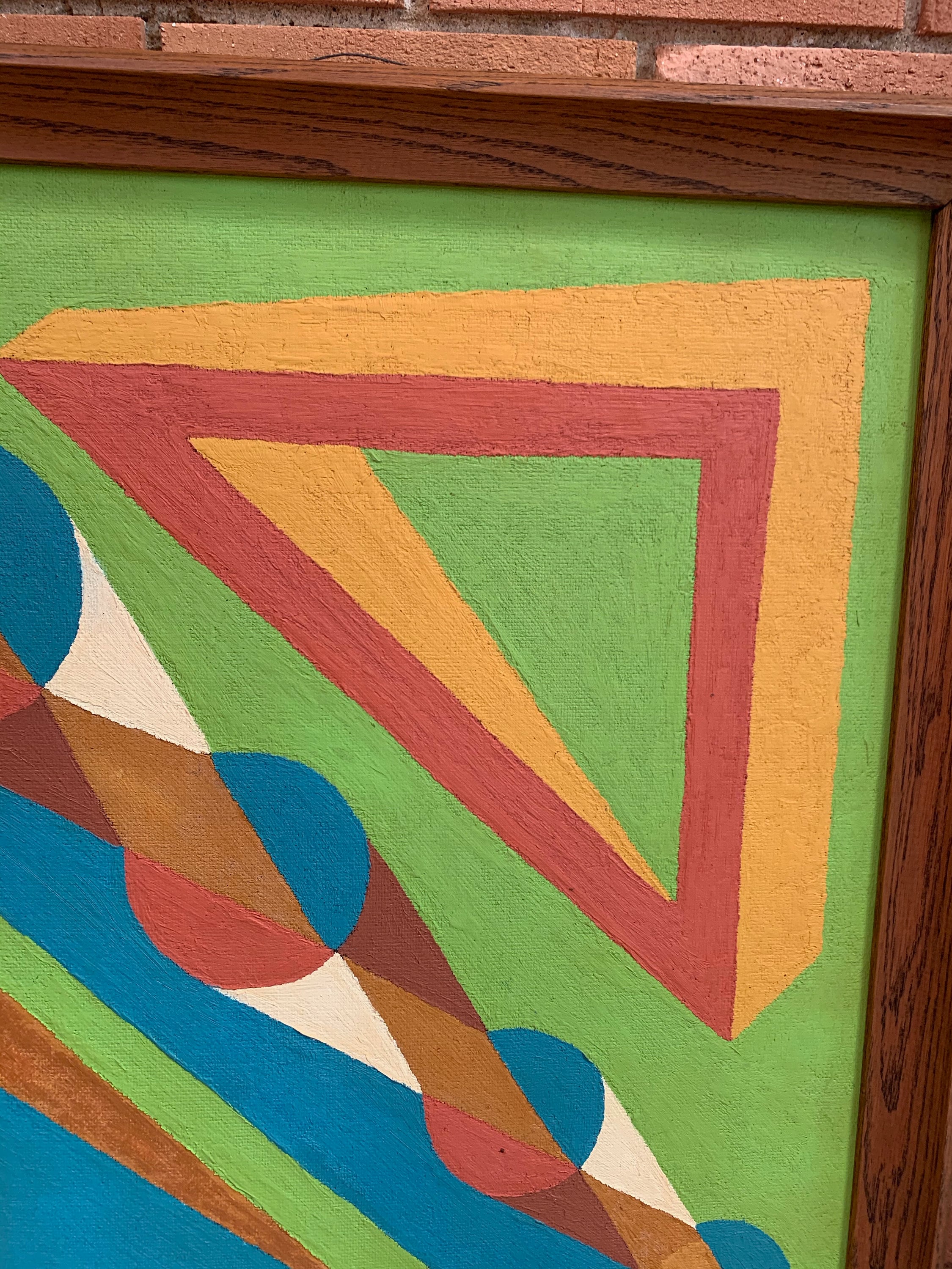 Vintage 60s Geometric Abstract Shapes Painting Mid Century Modern Wall